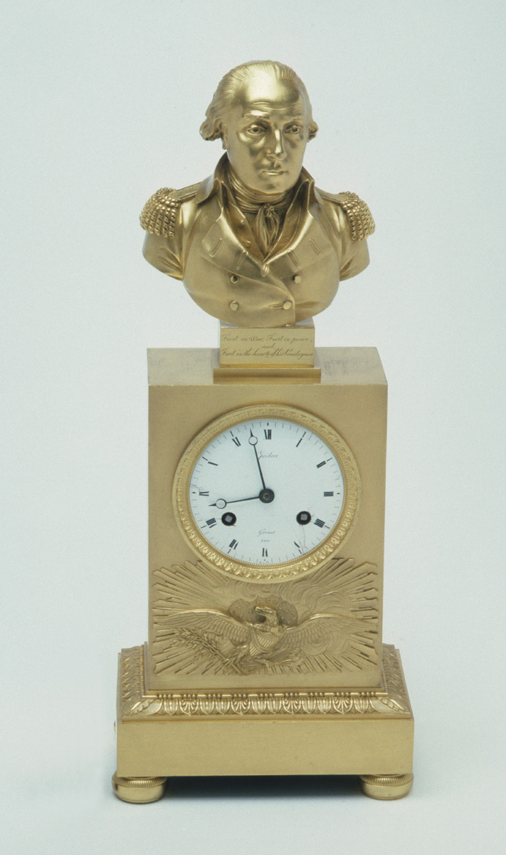 1957.1037 Clock, view 1, post conservation treatment