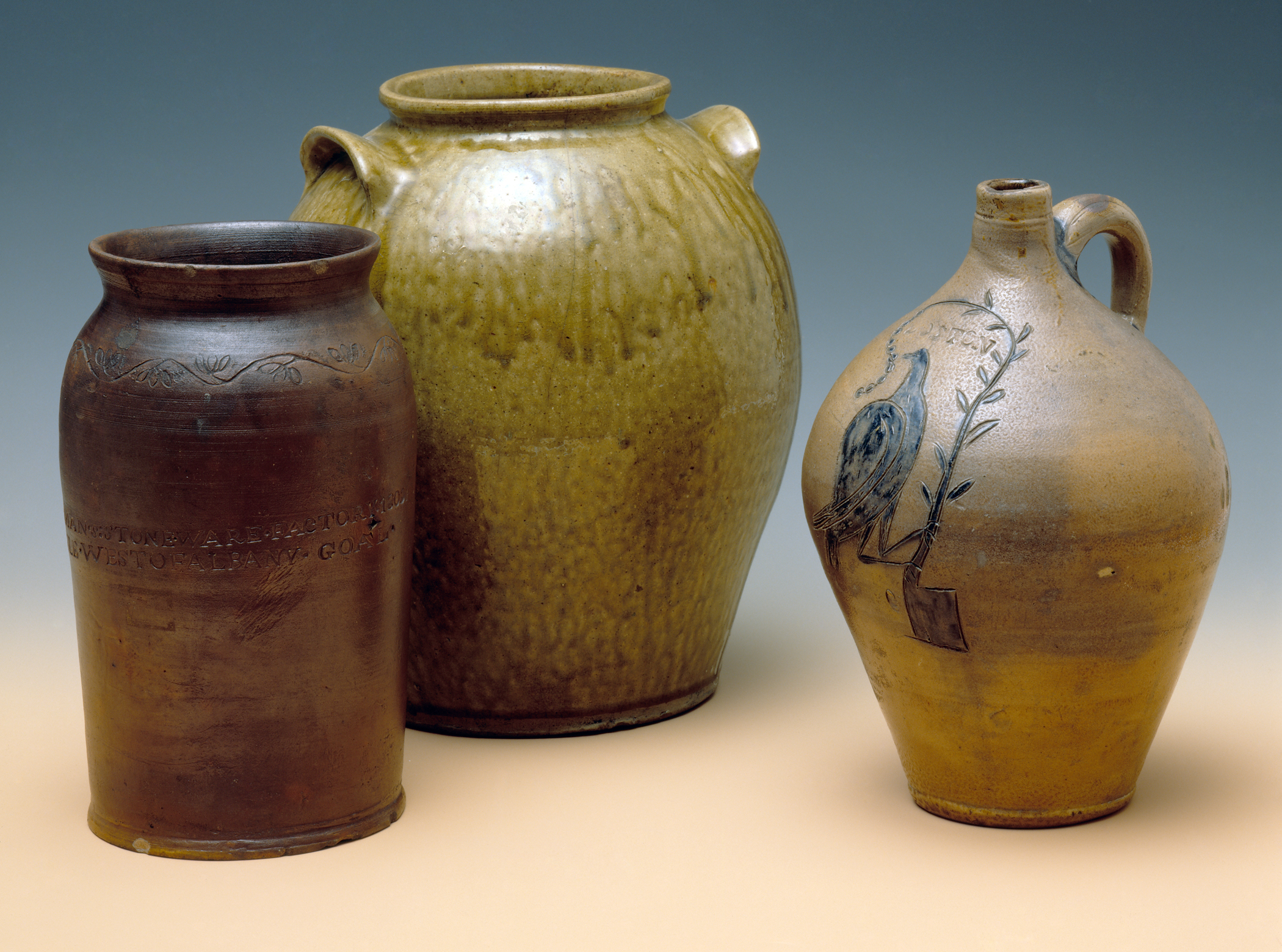 1958.1100, 1975.0105, 1955.0061.008 Stoneware jars + jug