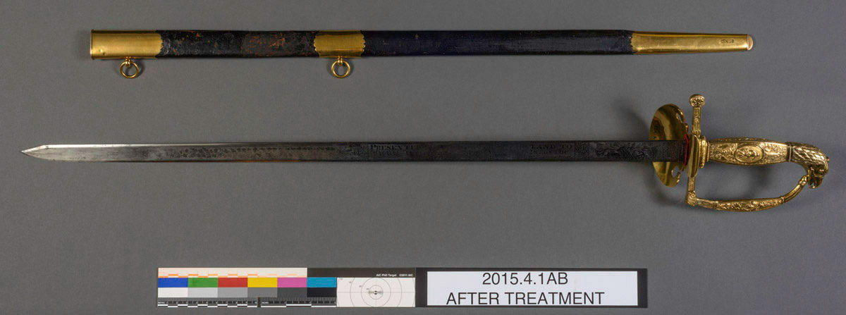 2015.0004.001 A Sword, B Scabbard,  view 1, after conservation treatment