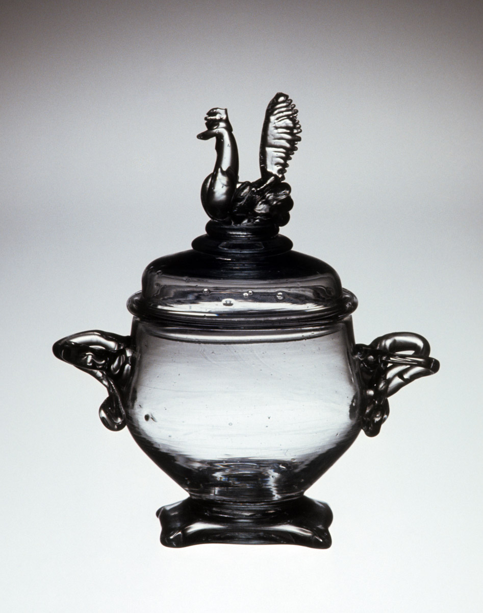 1959.3028 A, B Glass sugar bowl and cover