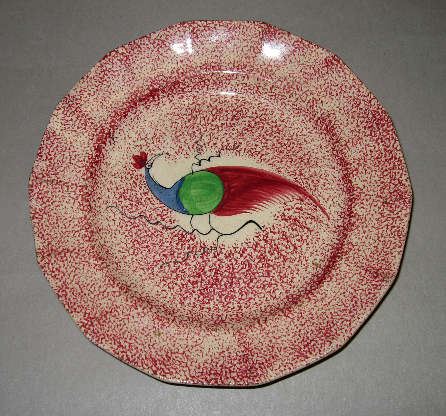 1965.0983 Peafowl pattern with dark pink spatter