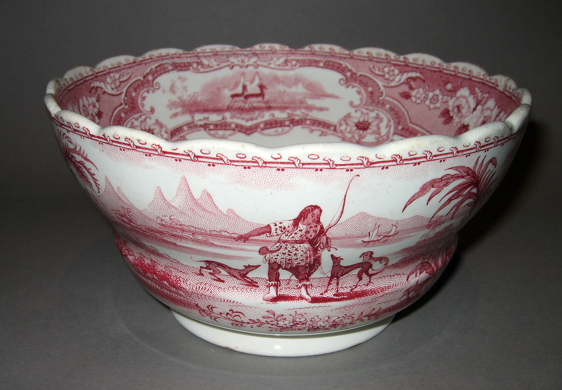 1966.0844 Pink Columbus Greyhound pattern bowl