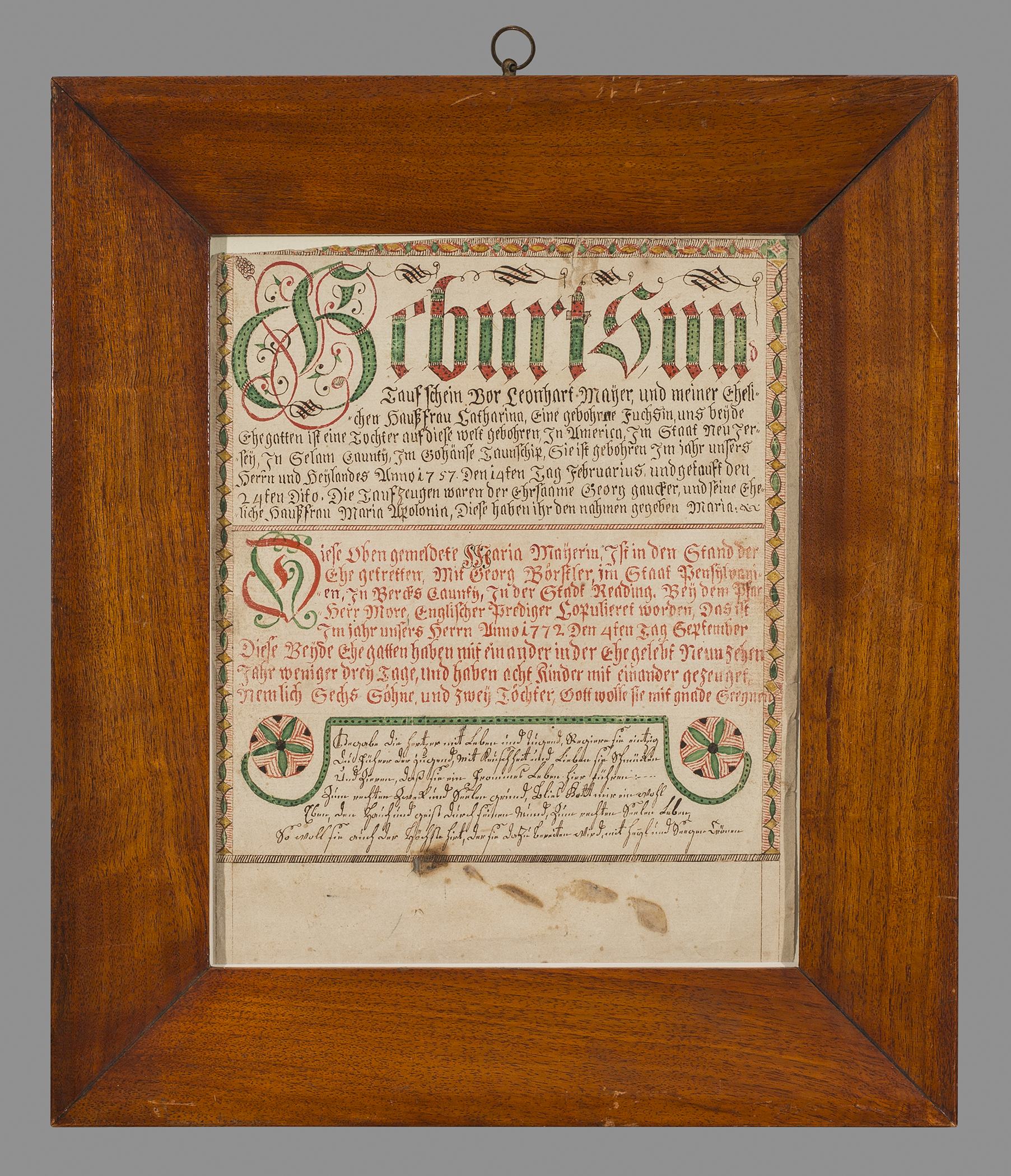 1954.0023.001 A Fraktur, B Frame, view 1