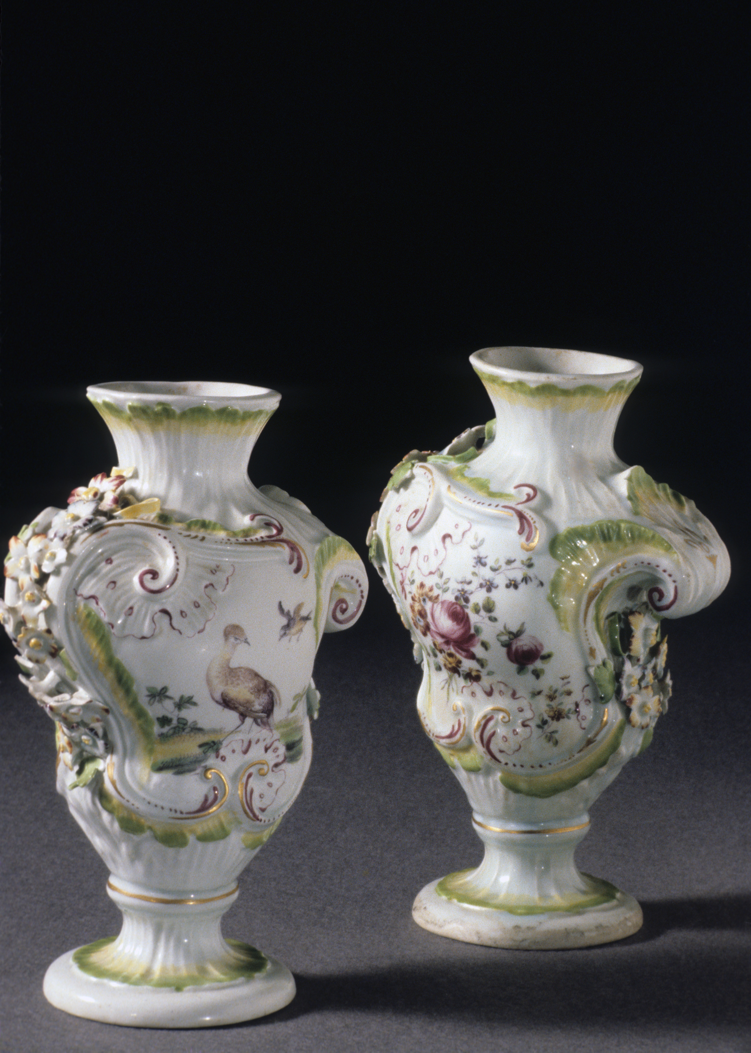1961.0928.001, .002 Derby porcelain flower containers (vases)