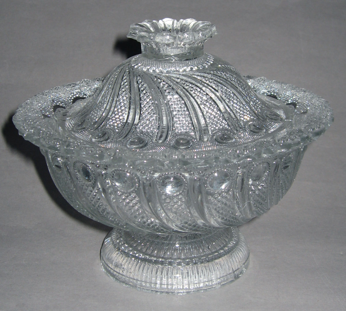 1974.0078 A, B Colorless lead glass covered bowl