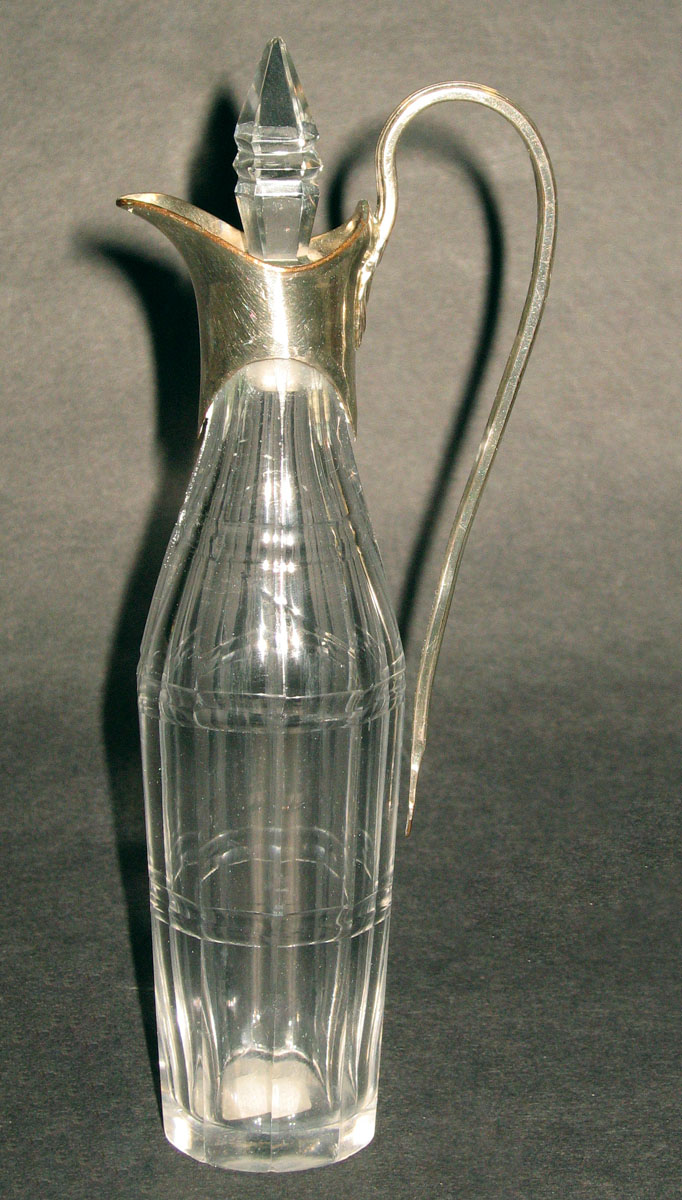 1970.0402 J, K Glass castor with silverplate fittings and glass stopper