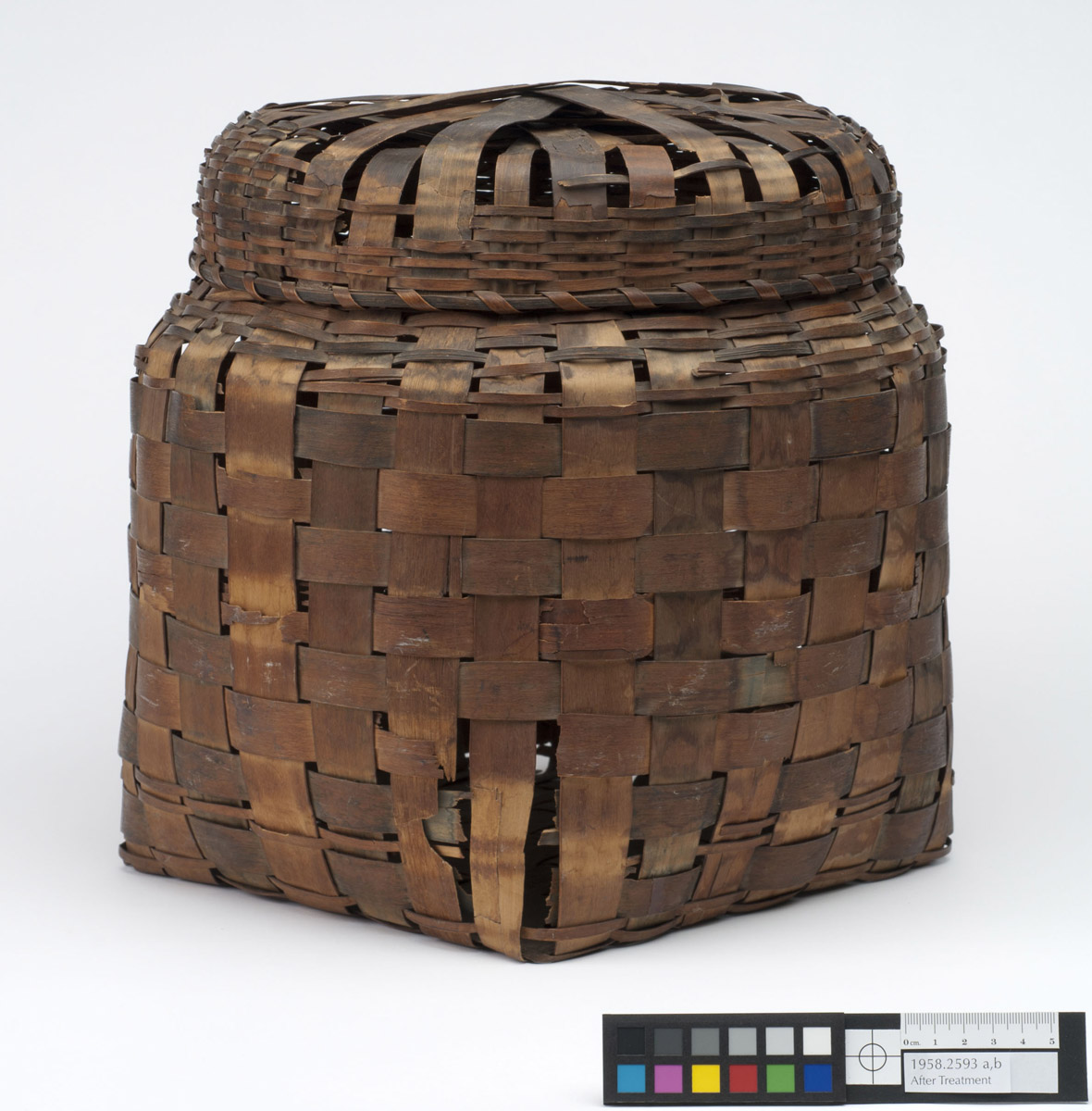 1958.2593 A, B Basket, view 1, after conservation treatment