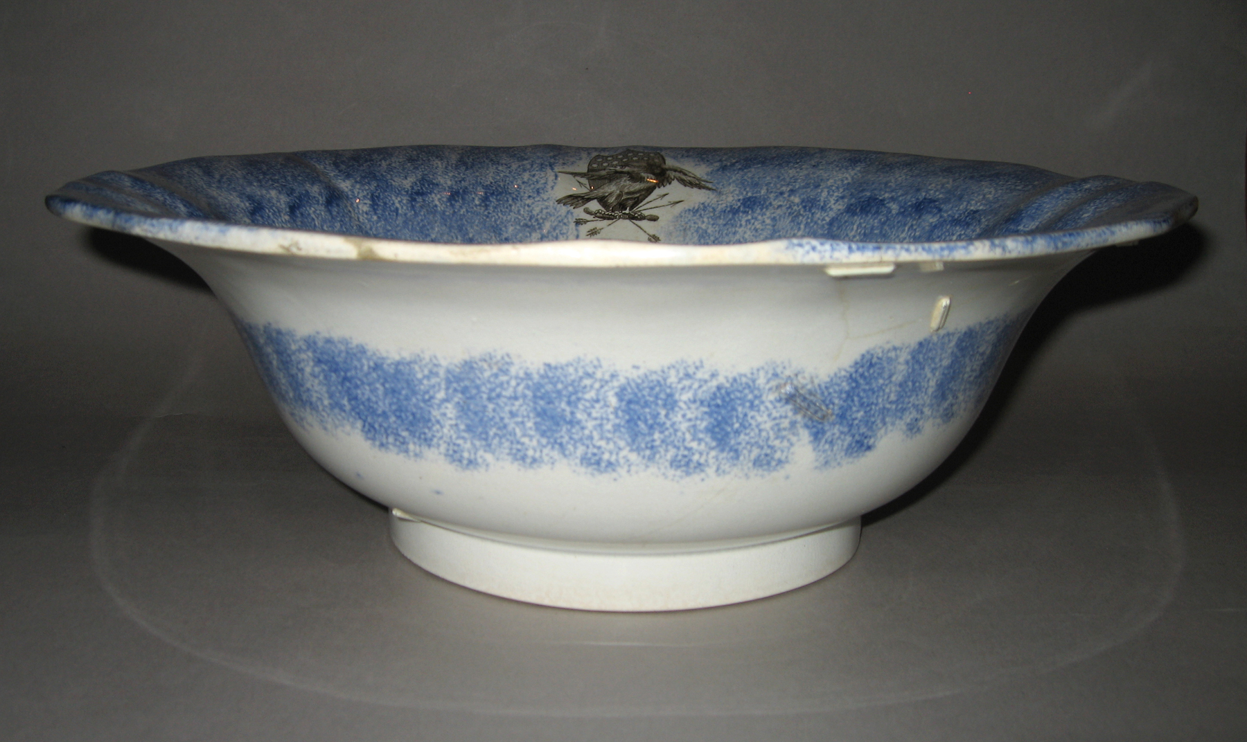 1965.0875 Blue spatter and printed basin