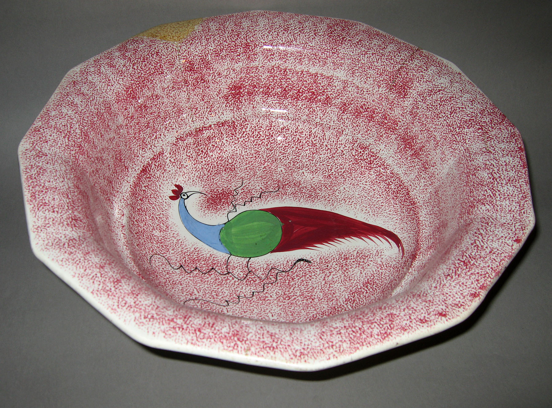 1965.0891 Pink spatterware peafowl pattern bowl