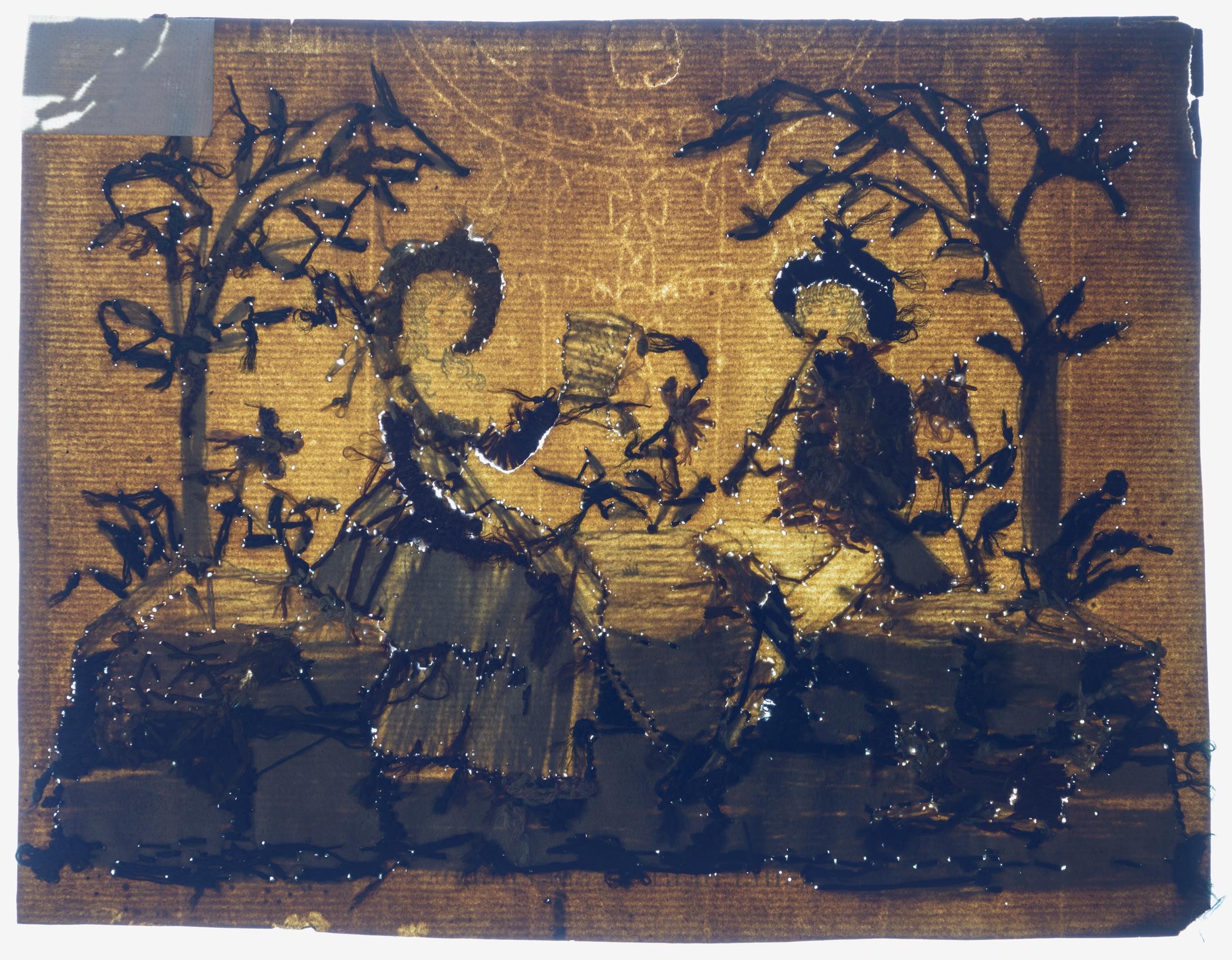 2010.0025 A Georgian paper embroidery, reverse, transmitted light