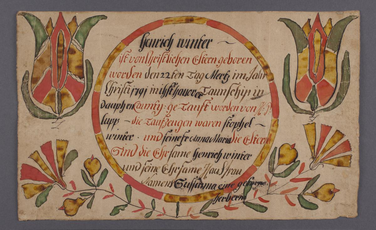 2010.0028 Fraktur, view 1, after conservation treatment