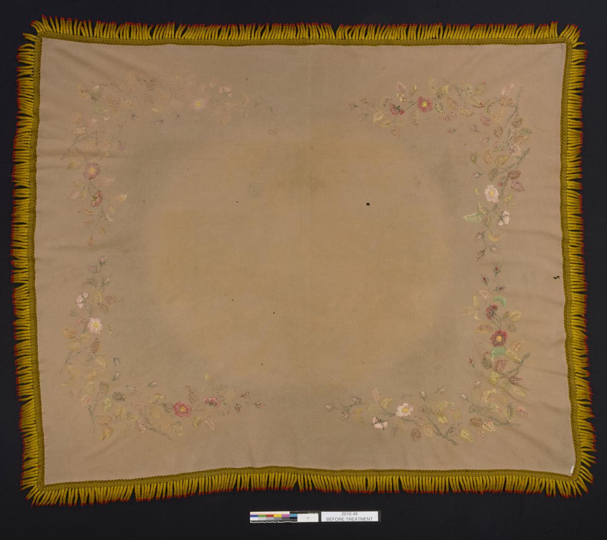 2010.0049 Table cover, reverse, before conservation treatment