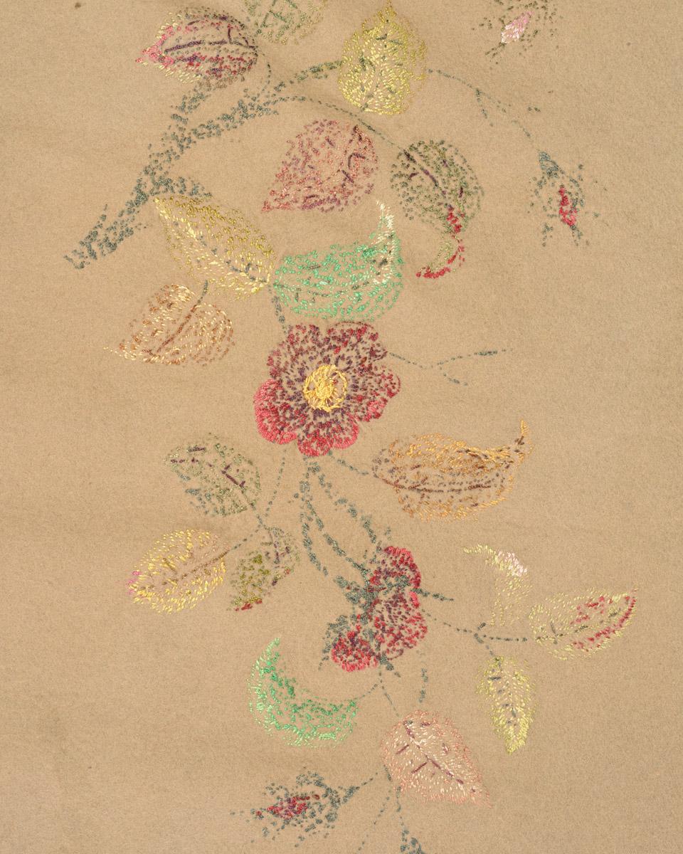 2010.0049 Table cover, reverse, detail 1, before conservation treatment