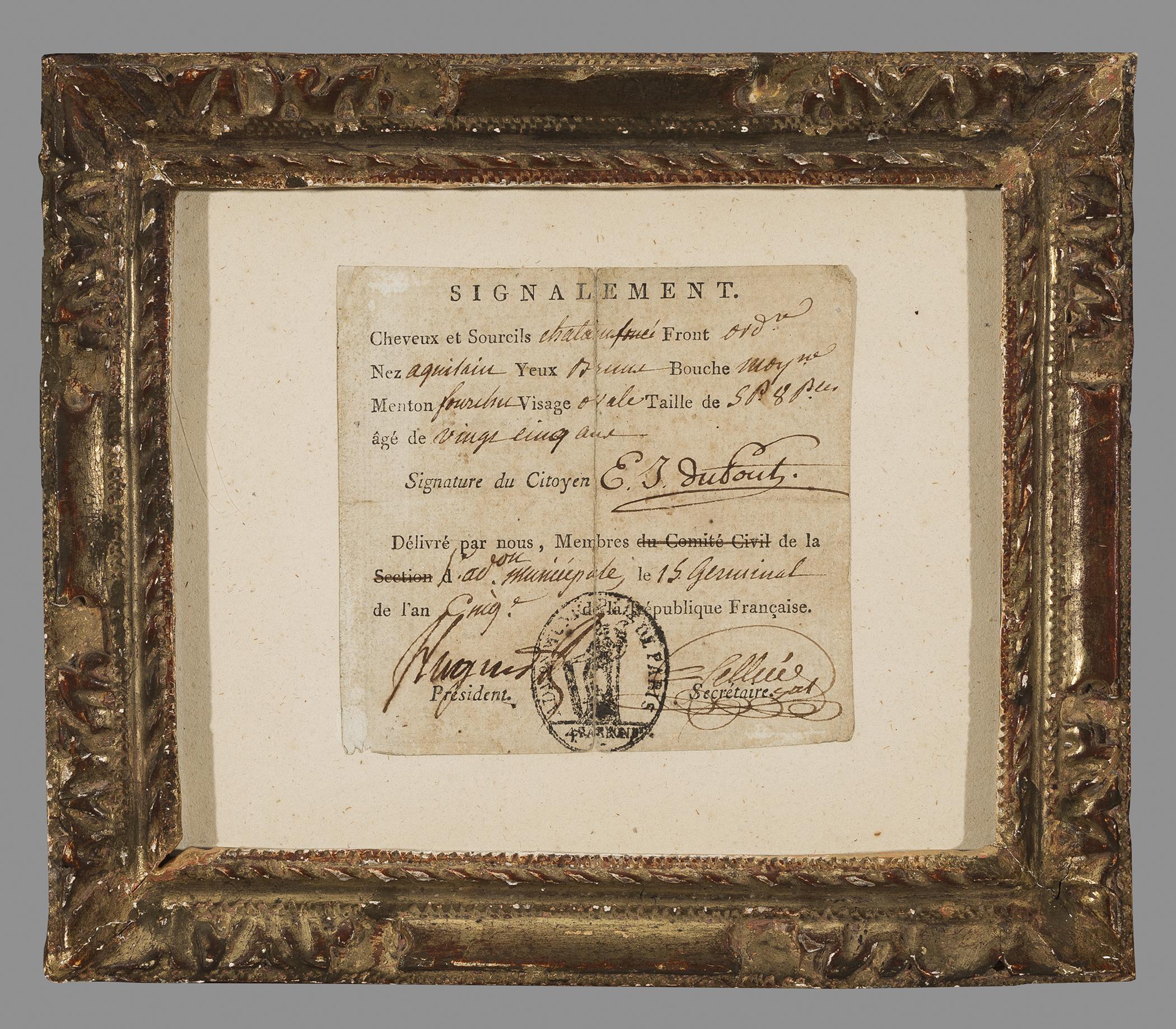 1958.3047.001 Identity card, 1964.1607 Frame, view 1