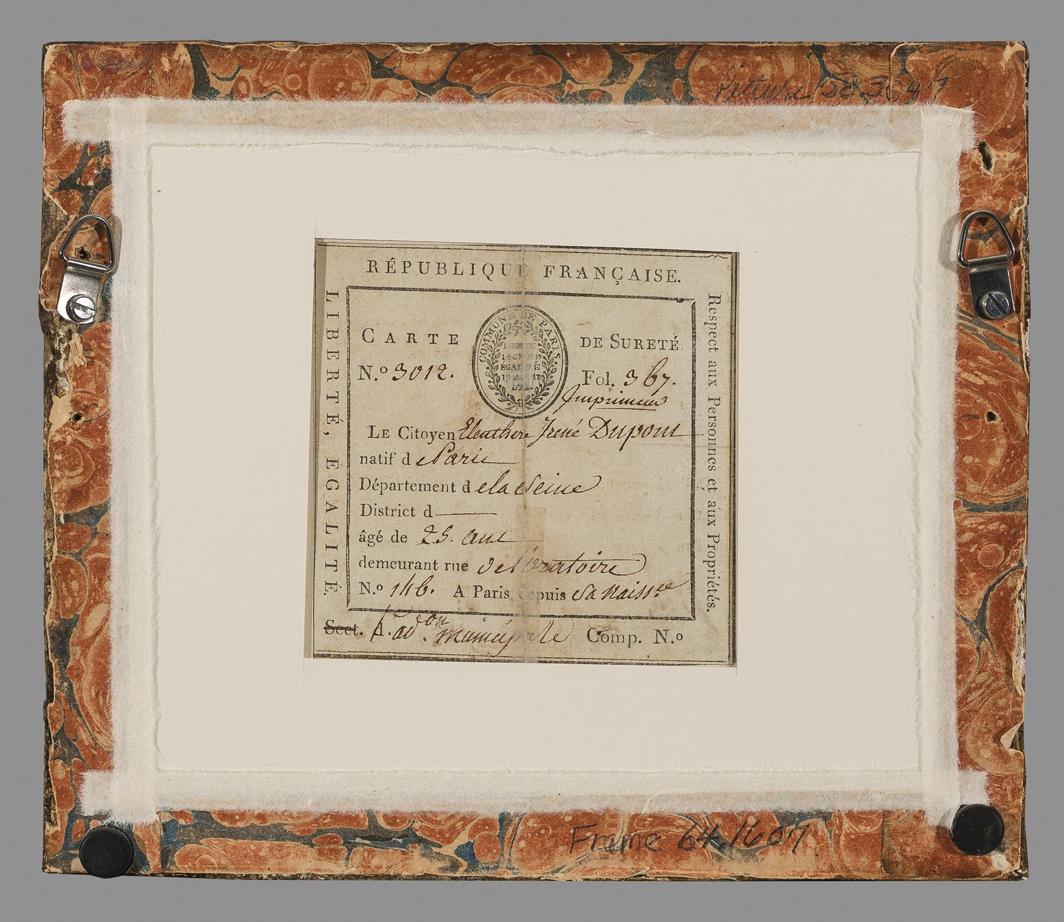 1958.3047.002 Identity card, 1964.1607 Frame, view 1, reverse