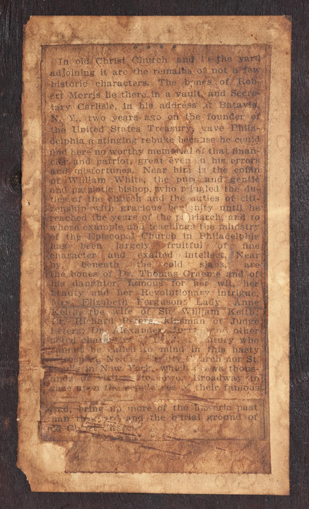 1953.0093.001 Table, detail 7, newspaper clipping