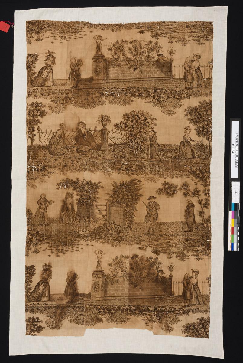 1959.0024 Textile, printed, view 1, before conservation treatment