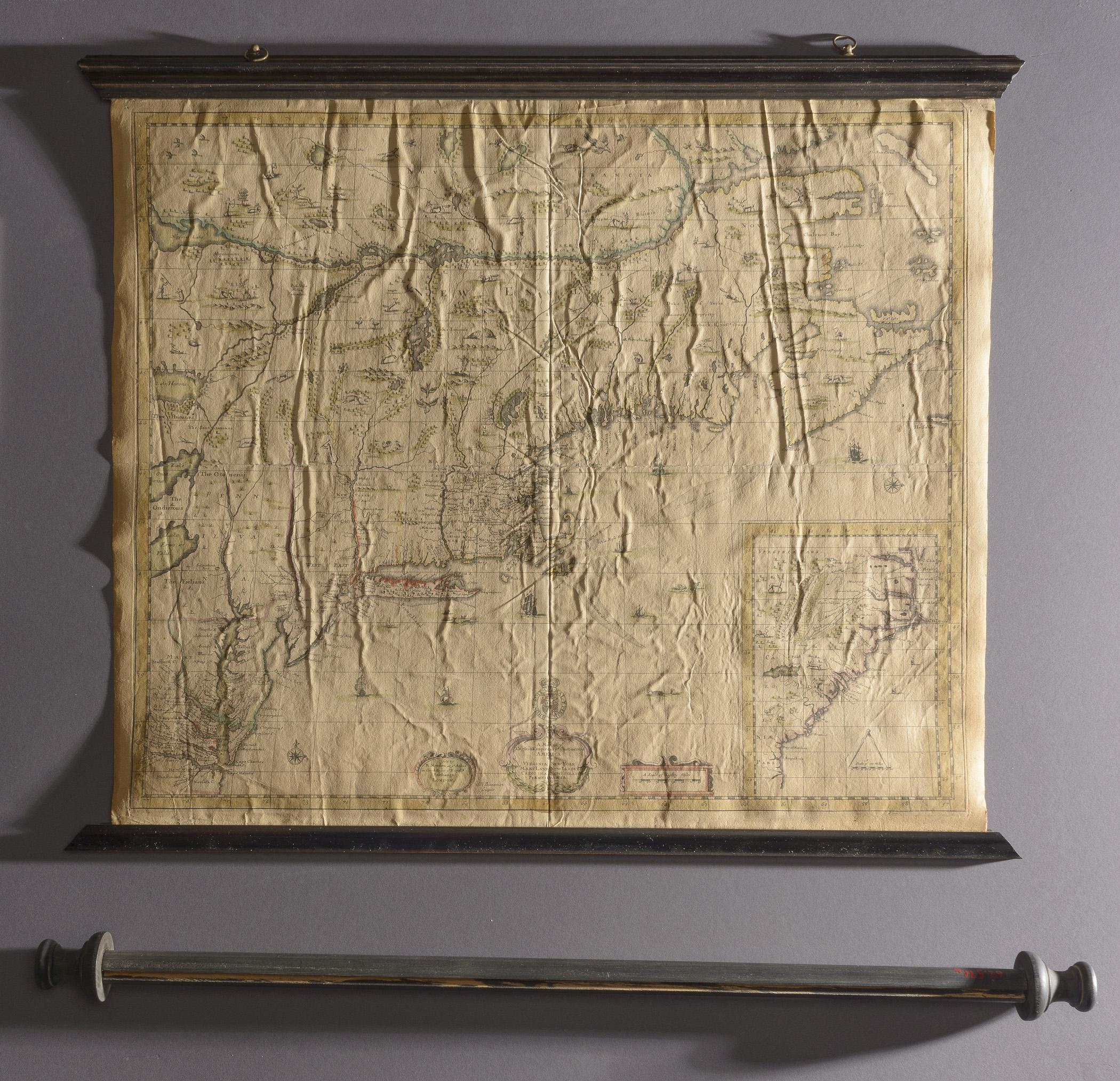 1959.0036 Map, 1962.0571 A, B Map Frame and Roller, view 2, raking light