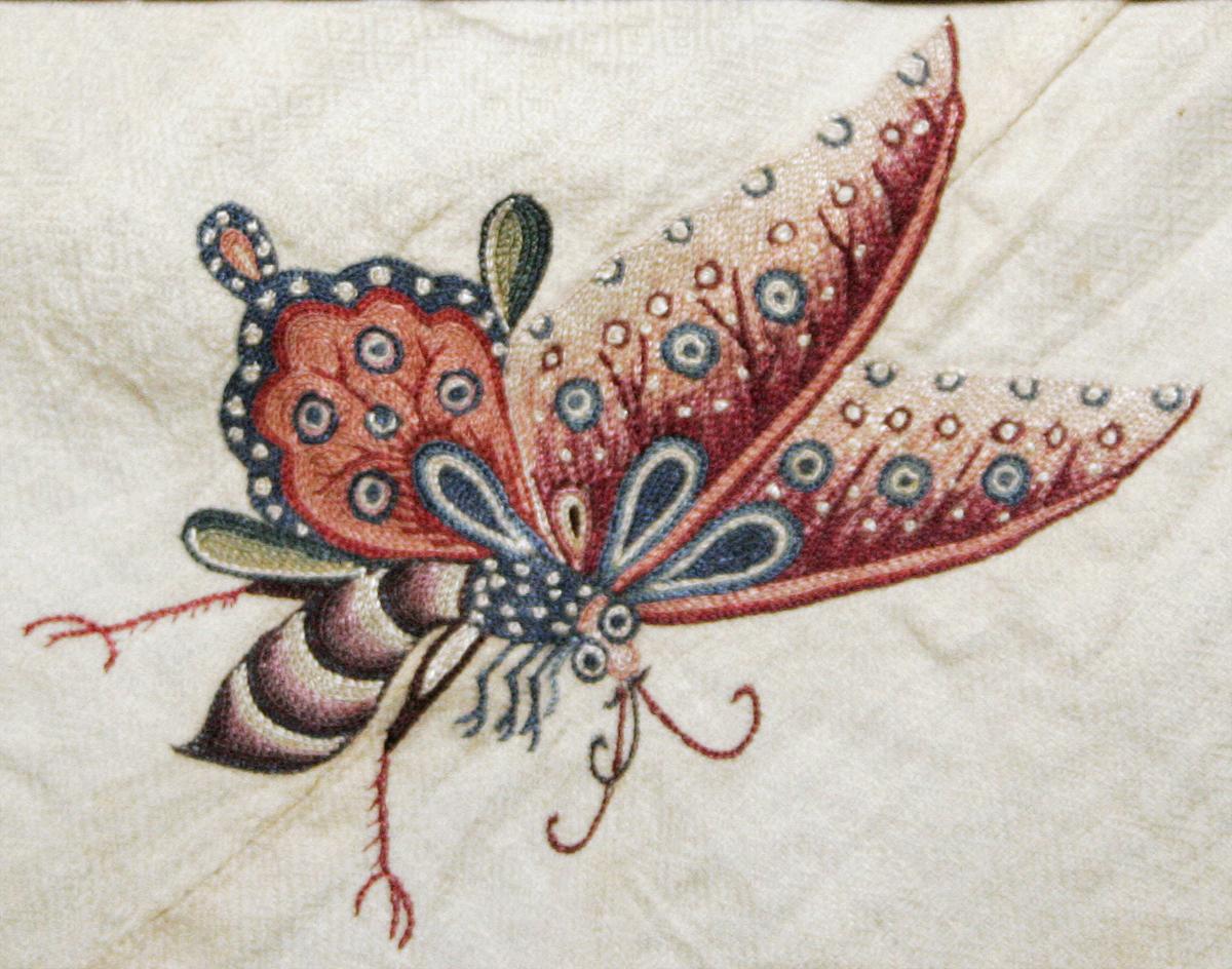1967.1105.001 L Textile, Embroidered, Bug Detail