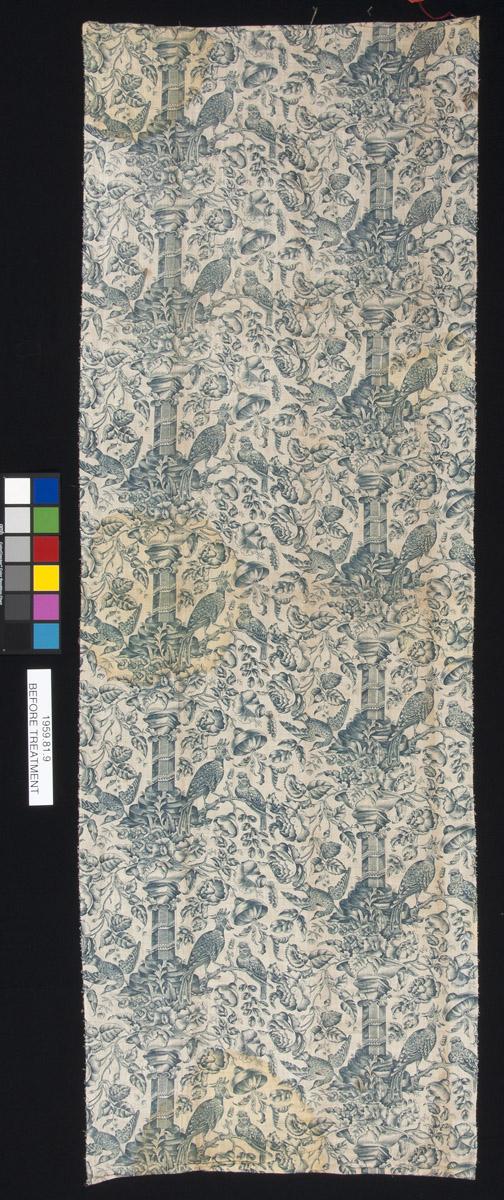 1959.0081.009 Textile, printed, view 1, before conservation treatment