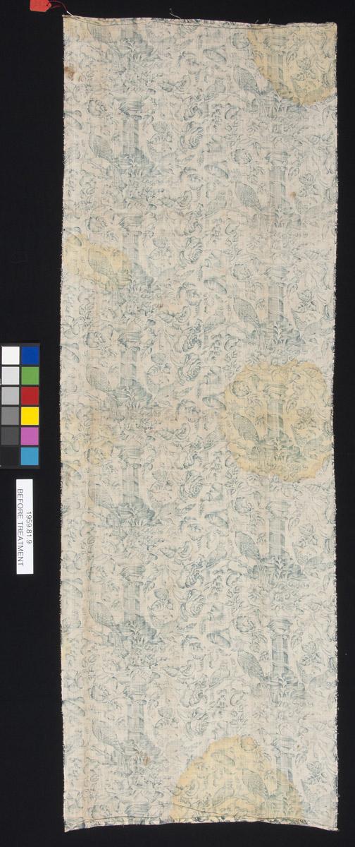 1959.0081.009 Textile, printed, view 2, before conservation treatment