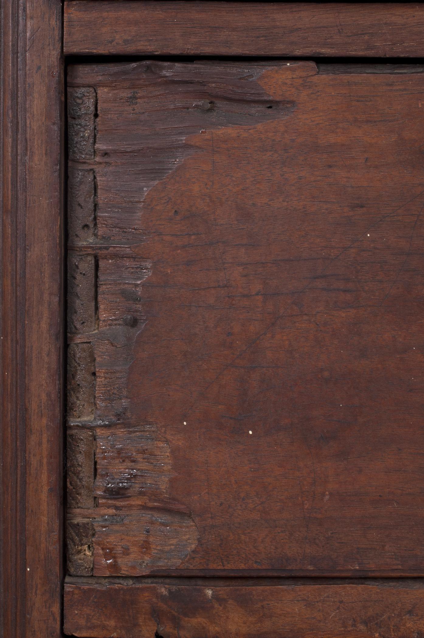 2011.0042.003 Chest of drawers, detail 1, before conservation treatment