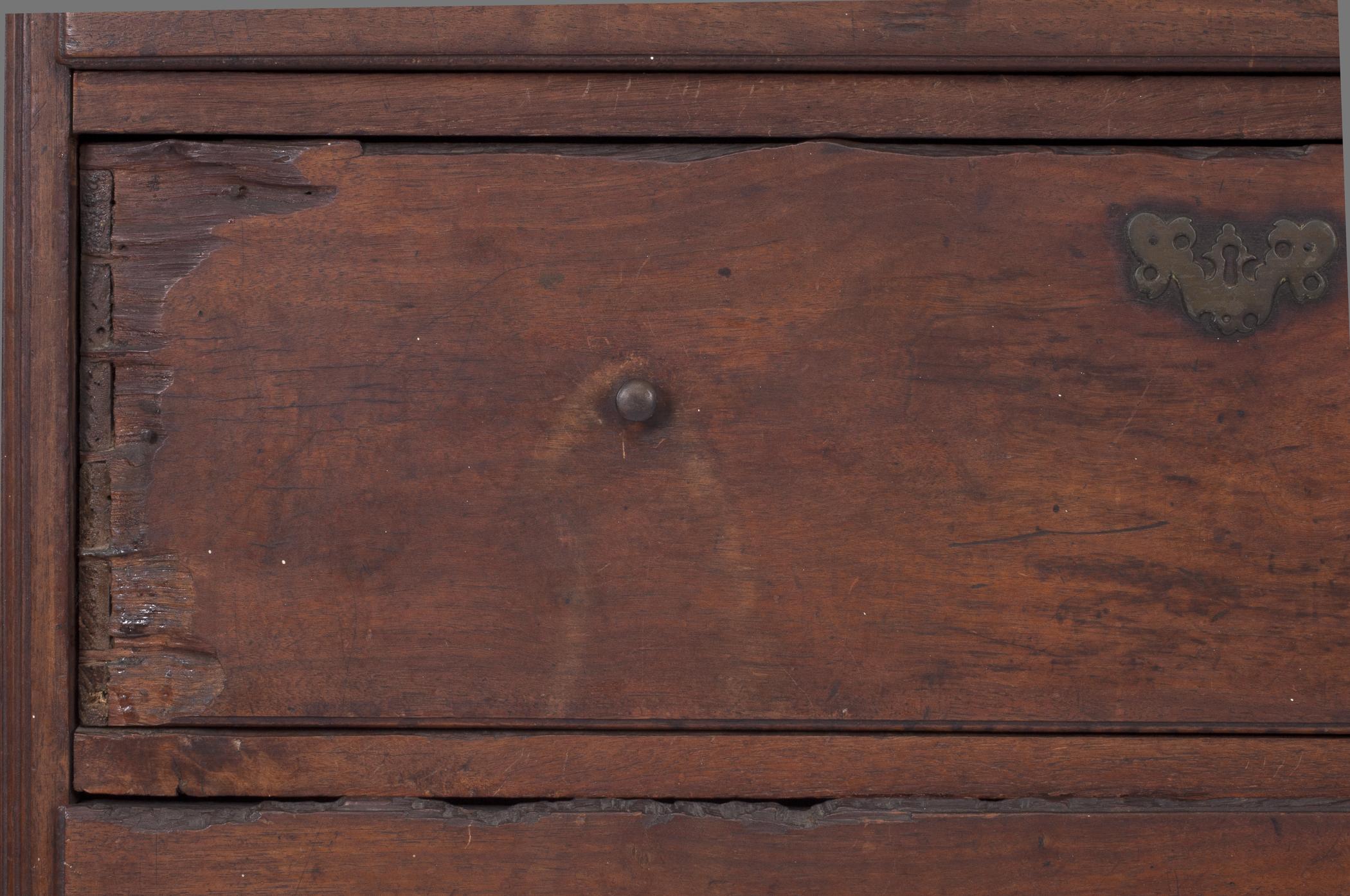 2011.0042.003 Chest of drawers, detail 2, before conservation treatment