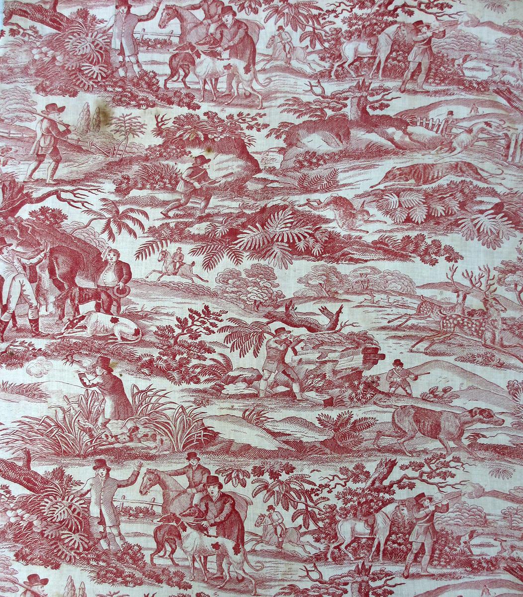 T1161 textile, printed design repeat red