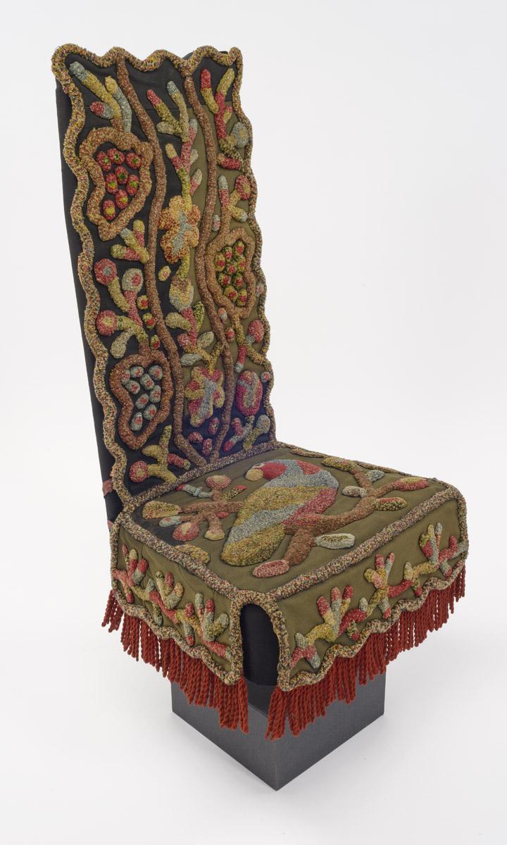 1970.1528 Chair cover, on form, view 1