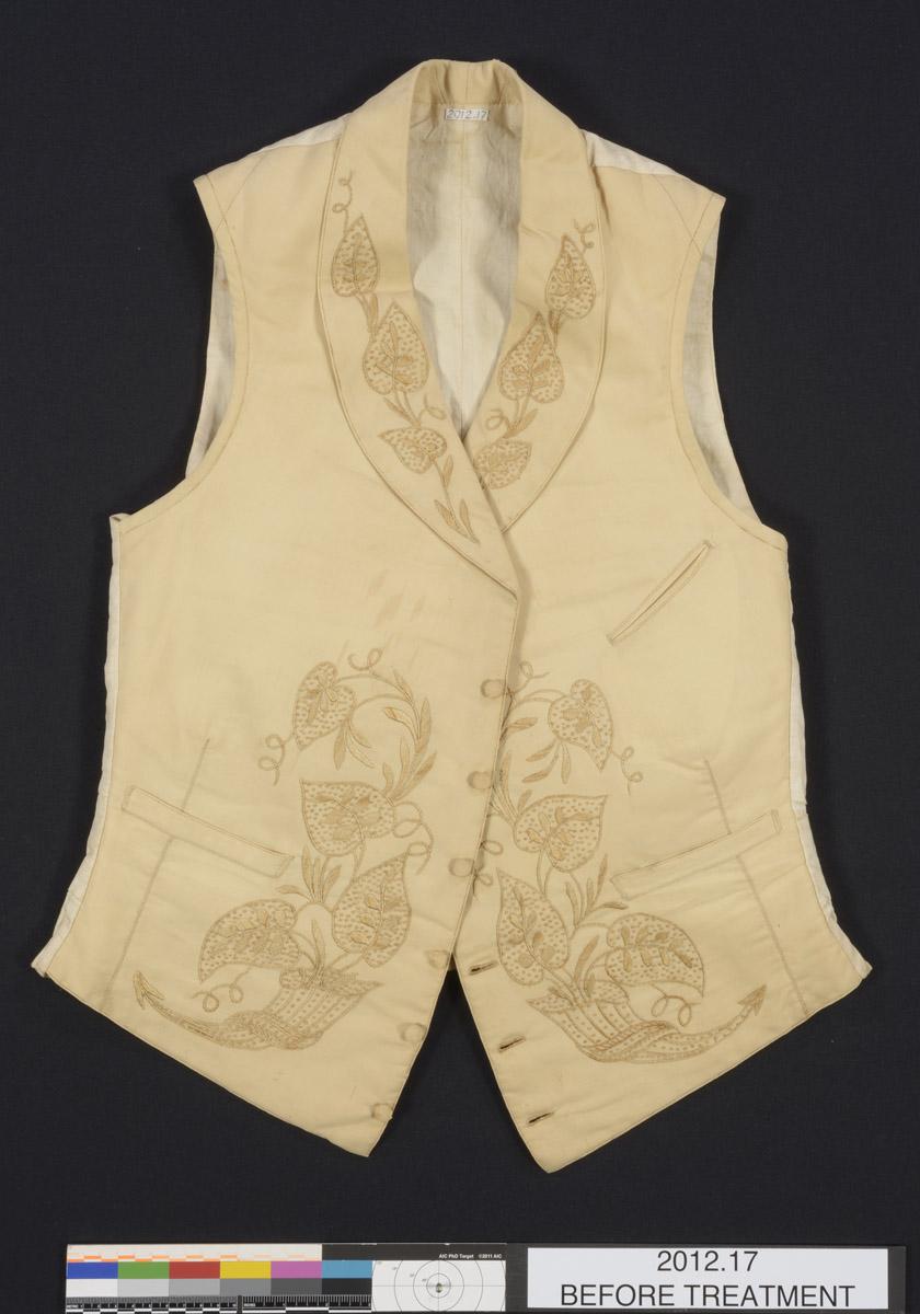 2012.0017 Waistcoat, before conservation treatment