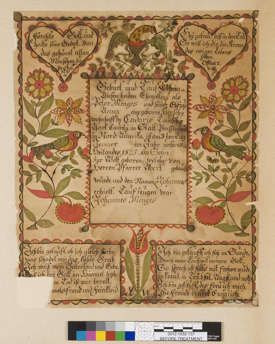 2013.0031.073 Fraktur, before conservation treatment