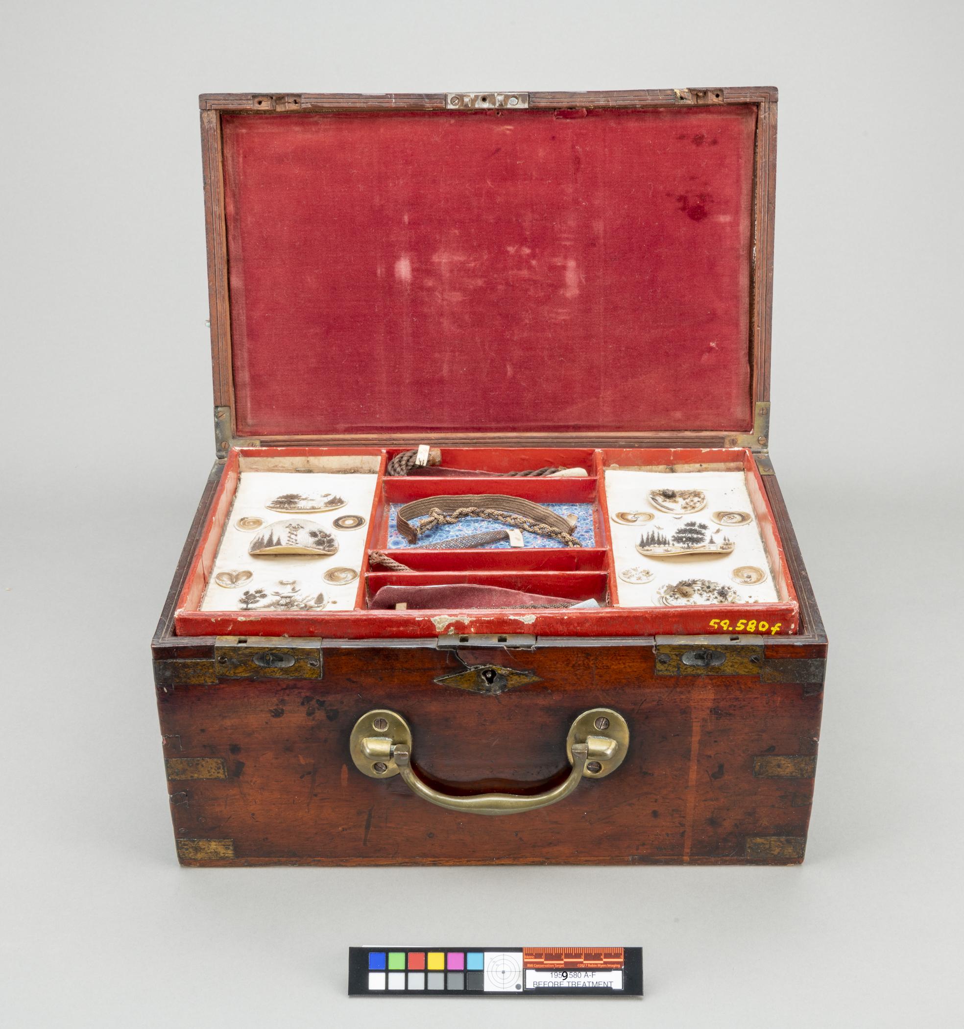 1959.0580 A Box, B-F Tray (5), view 7, before conservation treatment