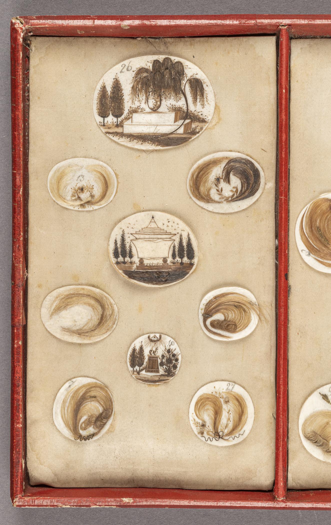 1959.0580 C Tray, detail 1, before conservation treatment