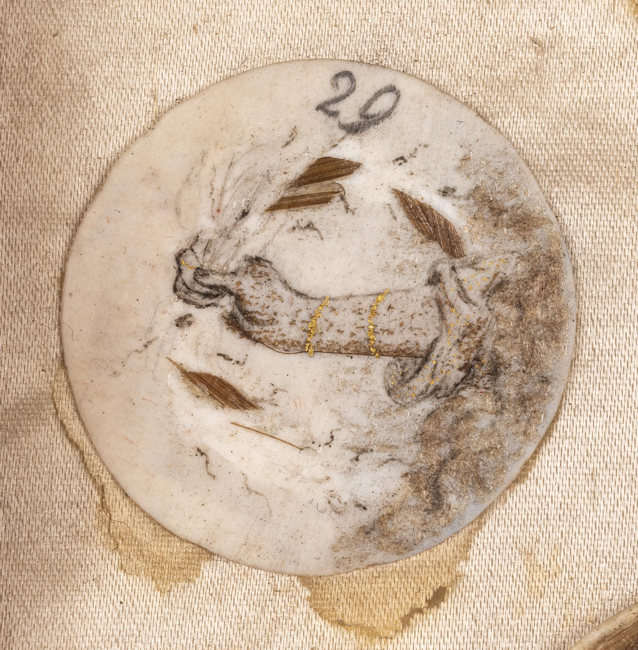 1959.0580 C Tray, detail 6, before conservation treatment