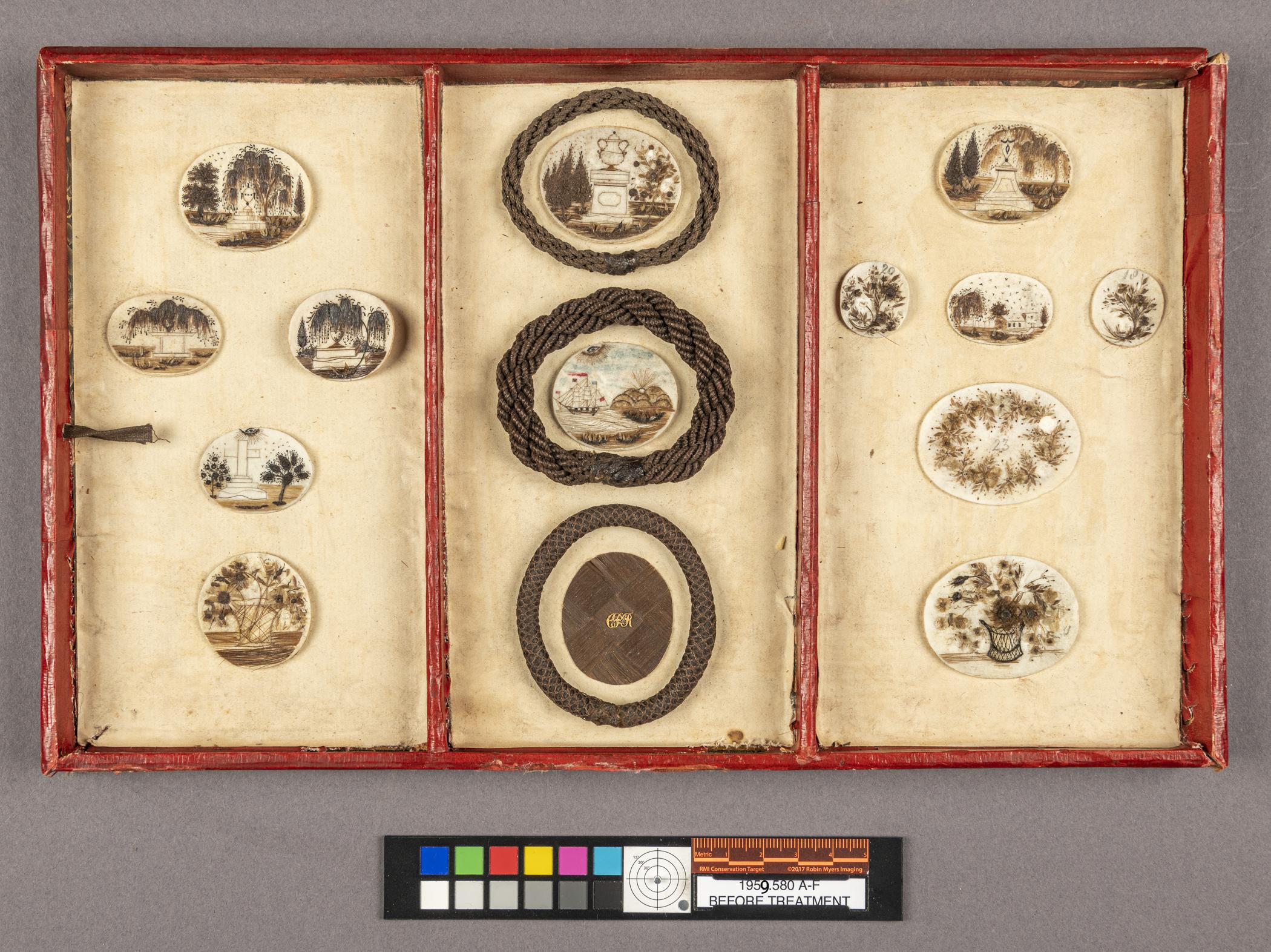 1959.0580 D Tray, view 1, before conservation treatment