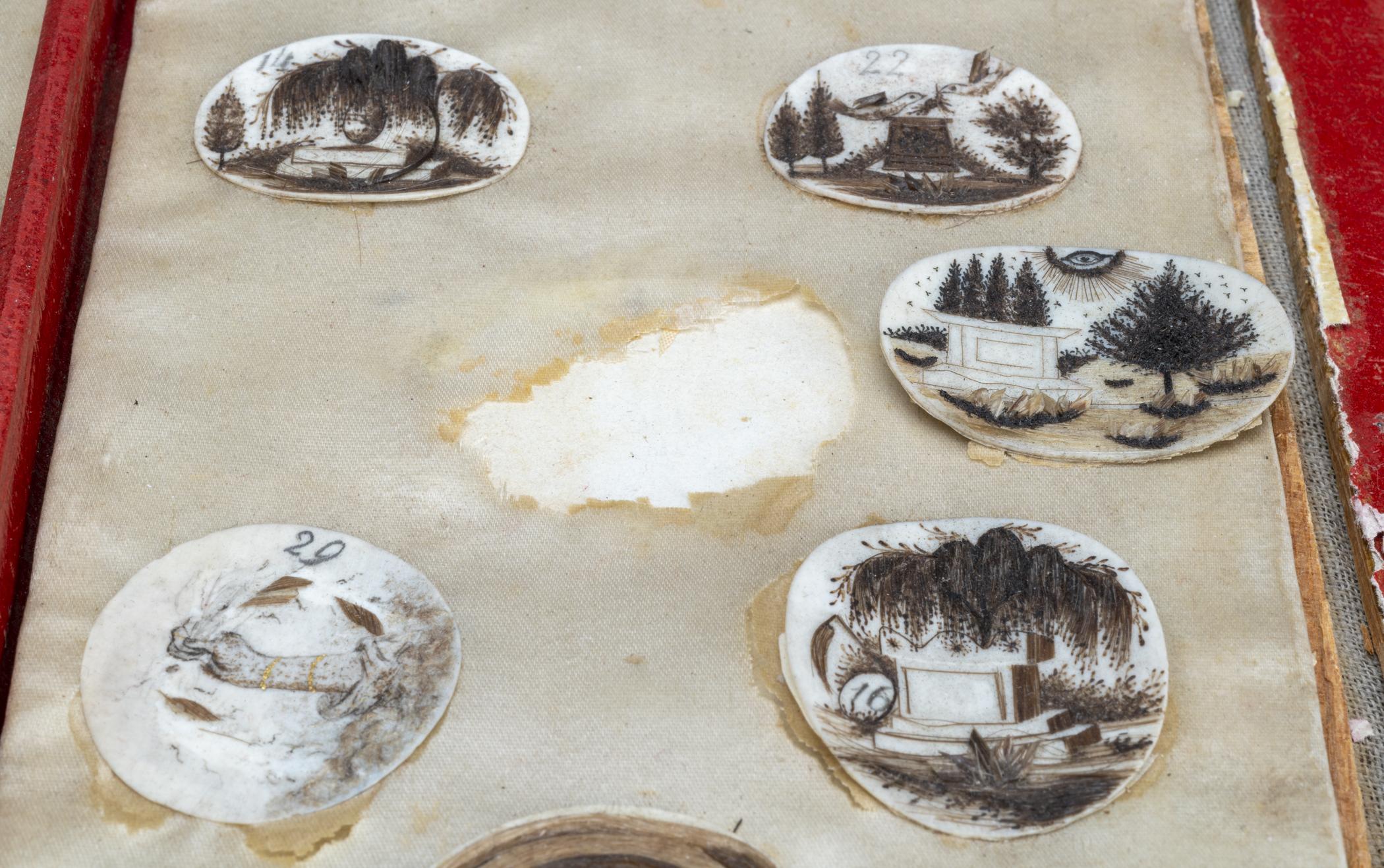 1959.0580 F Tray, detail 6, before conservation treatment
