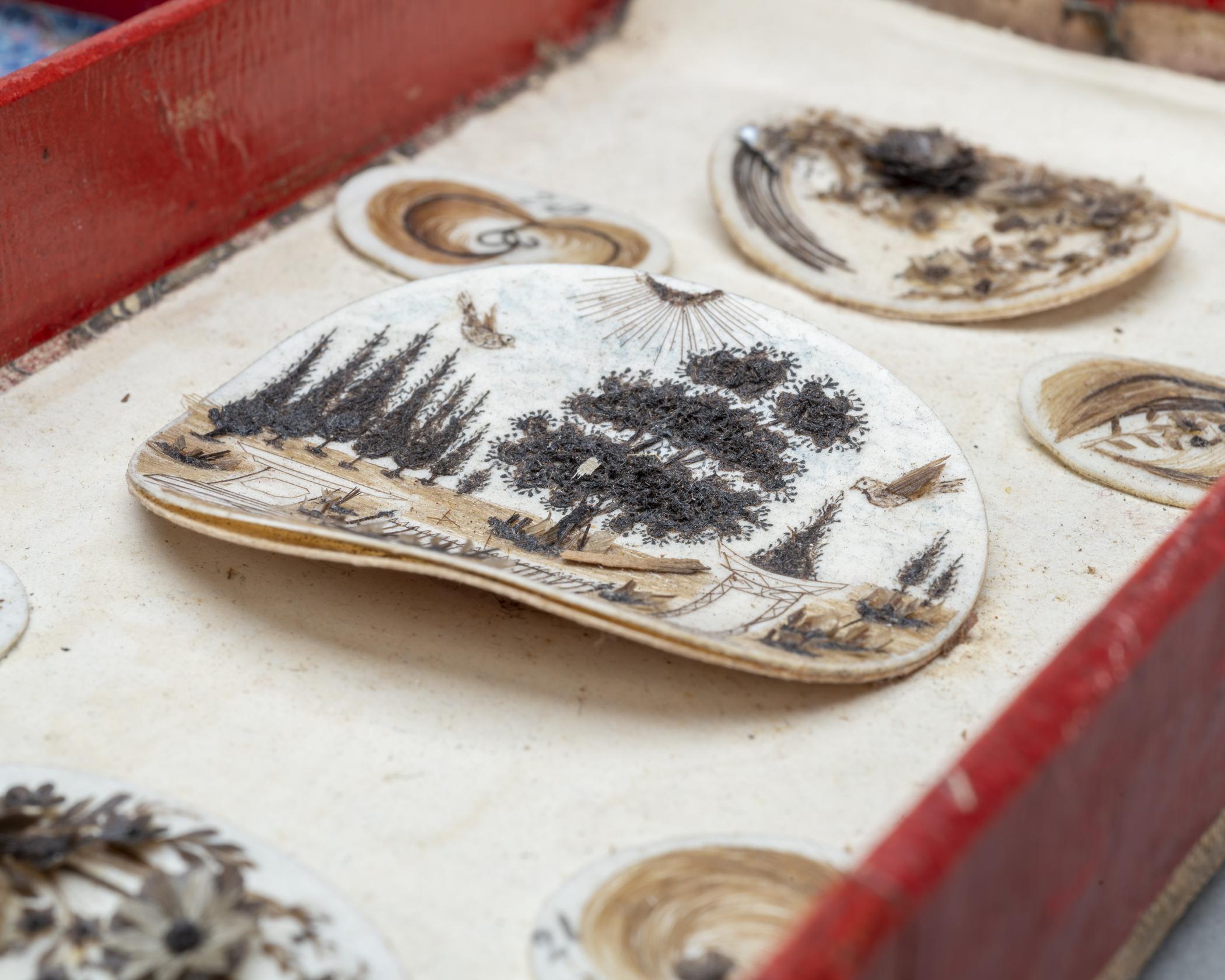 1959.0580 F Tray, detail 7, before conservation treatment