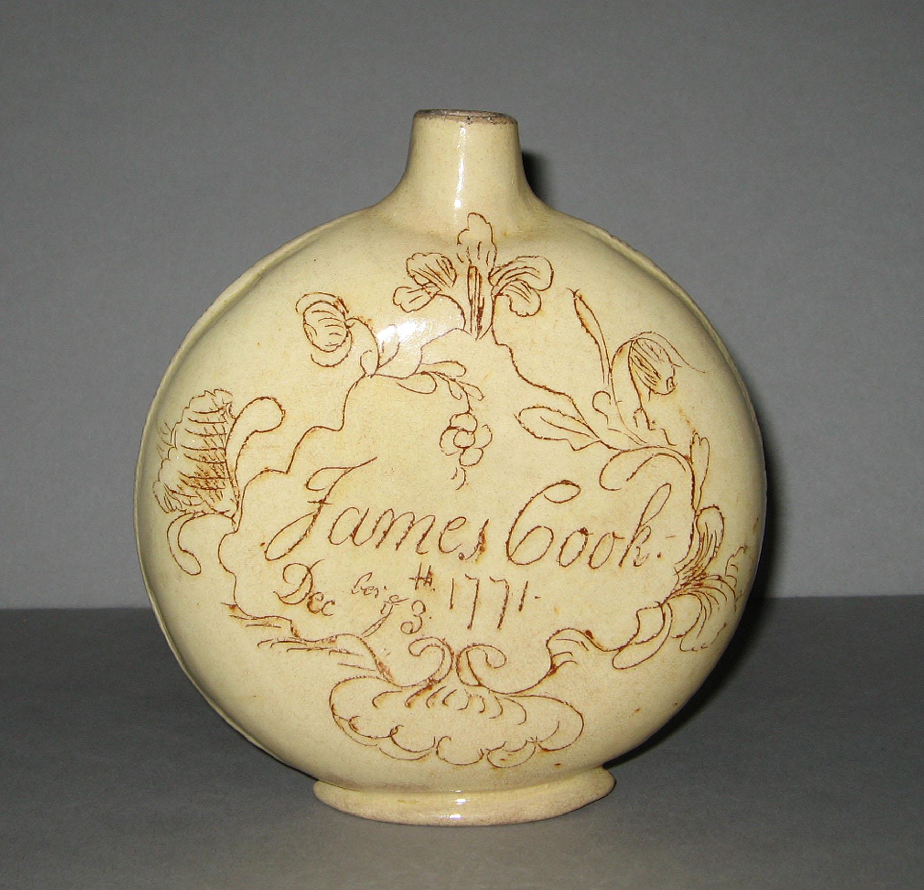 1959.0706 Creamware scratch-brown flask