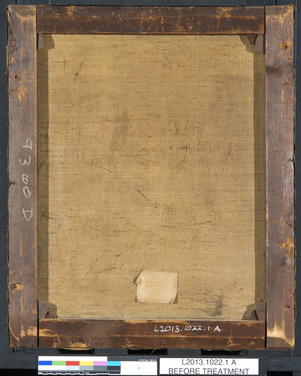 2013.0020.001 A Painting, B Frame, reverse, before conservation treatment