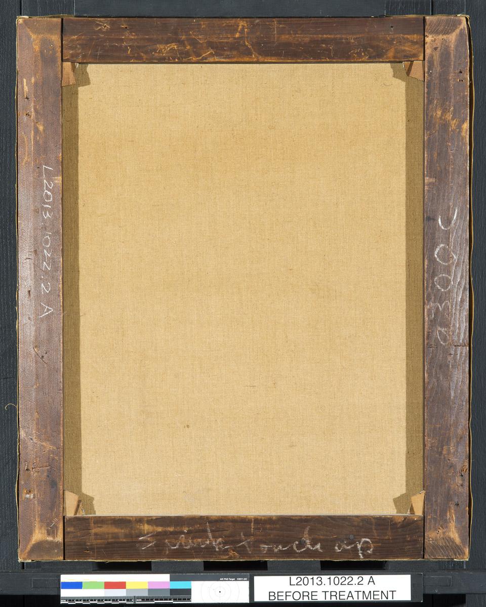 2013.0020.002 A Painting, B Frame, reverse, before conservation treatment