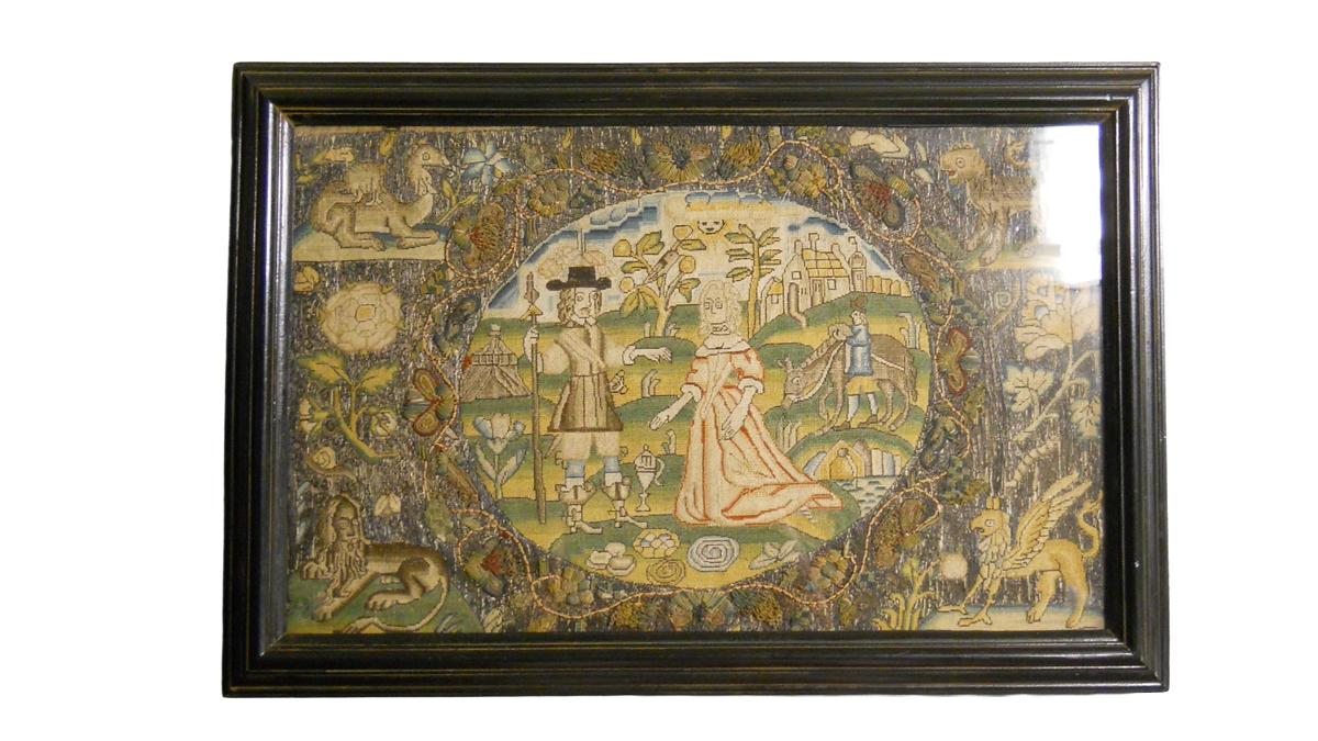 2025.0032.002 & L2013.1043.005 B, Needlework picture, Canvaswork picture, frame
, overall, R-DIOC