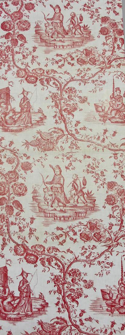 T49 textile, printed design repeat red
