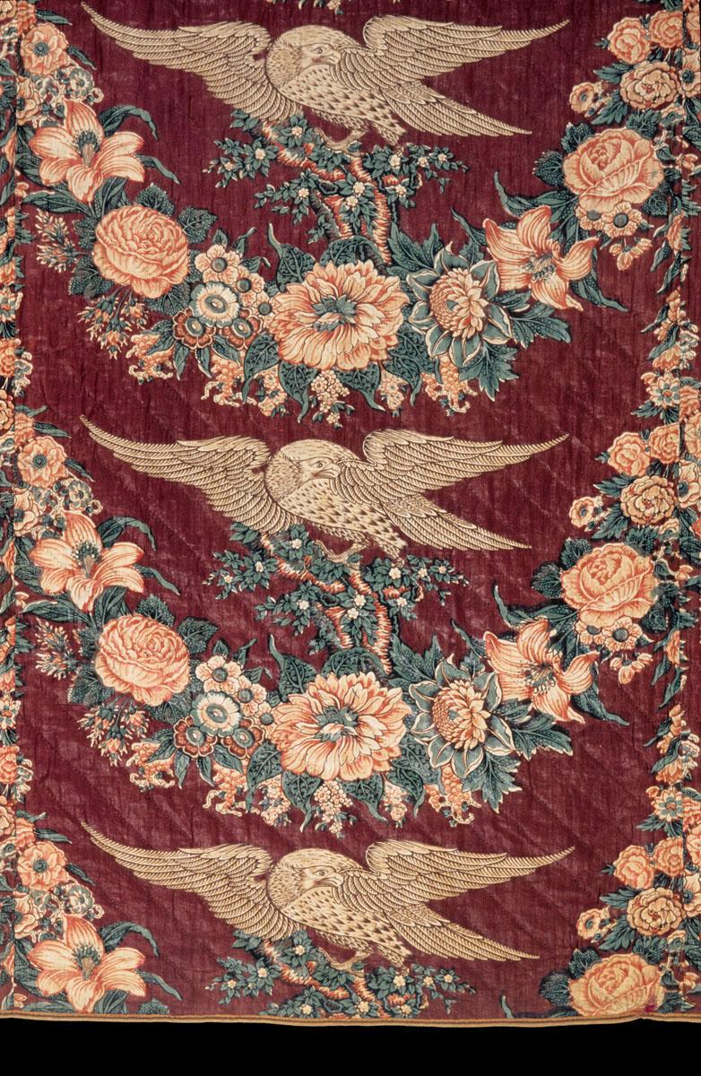 T111 Textile, printed, design repeat (maroon)