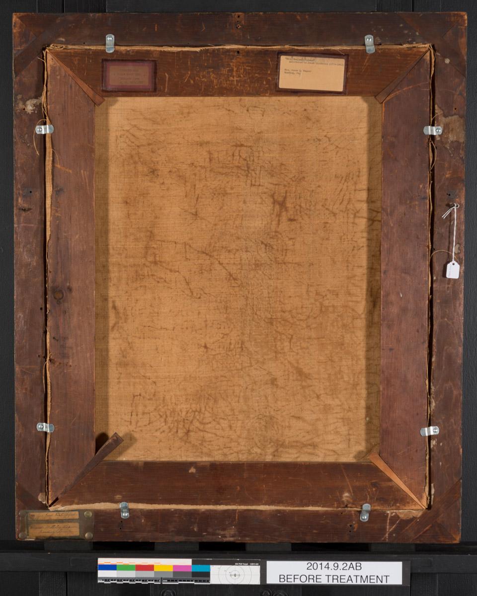 2014.0009.002 A Painting, B Frame, reverse, before conservation treatment
