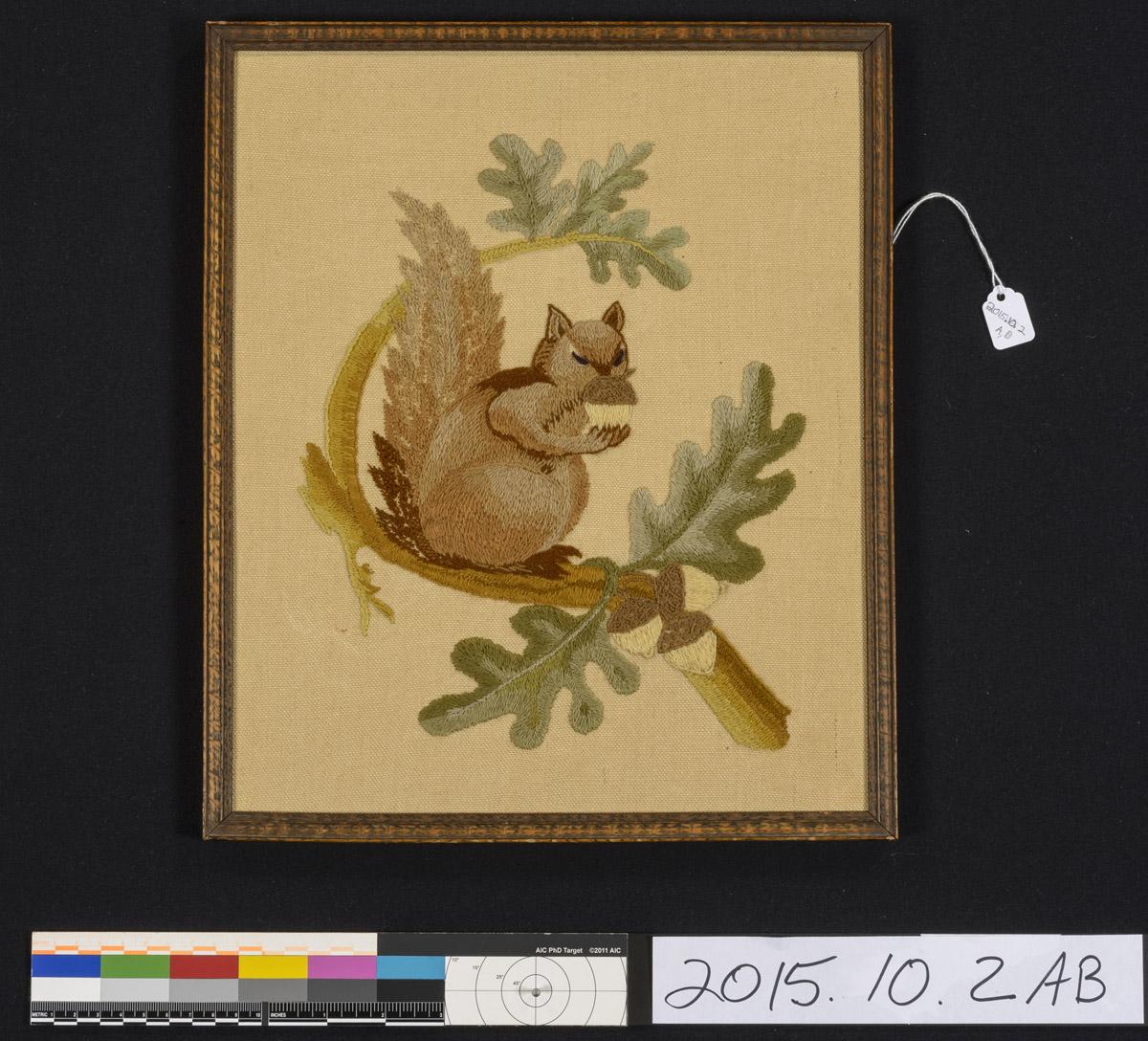 2015.0010.002 A Needlework picture, B Frame, view 1