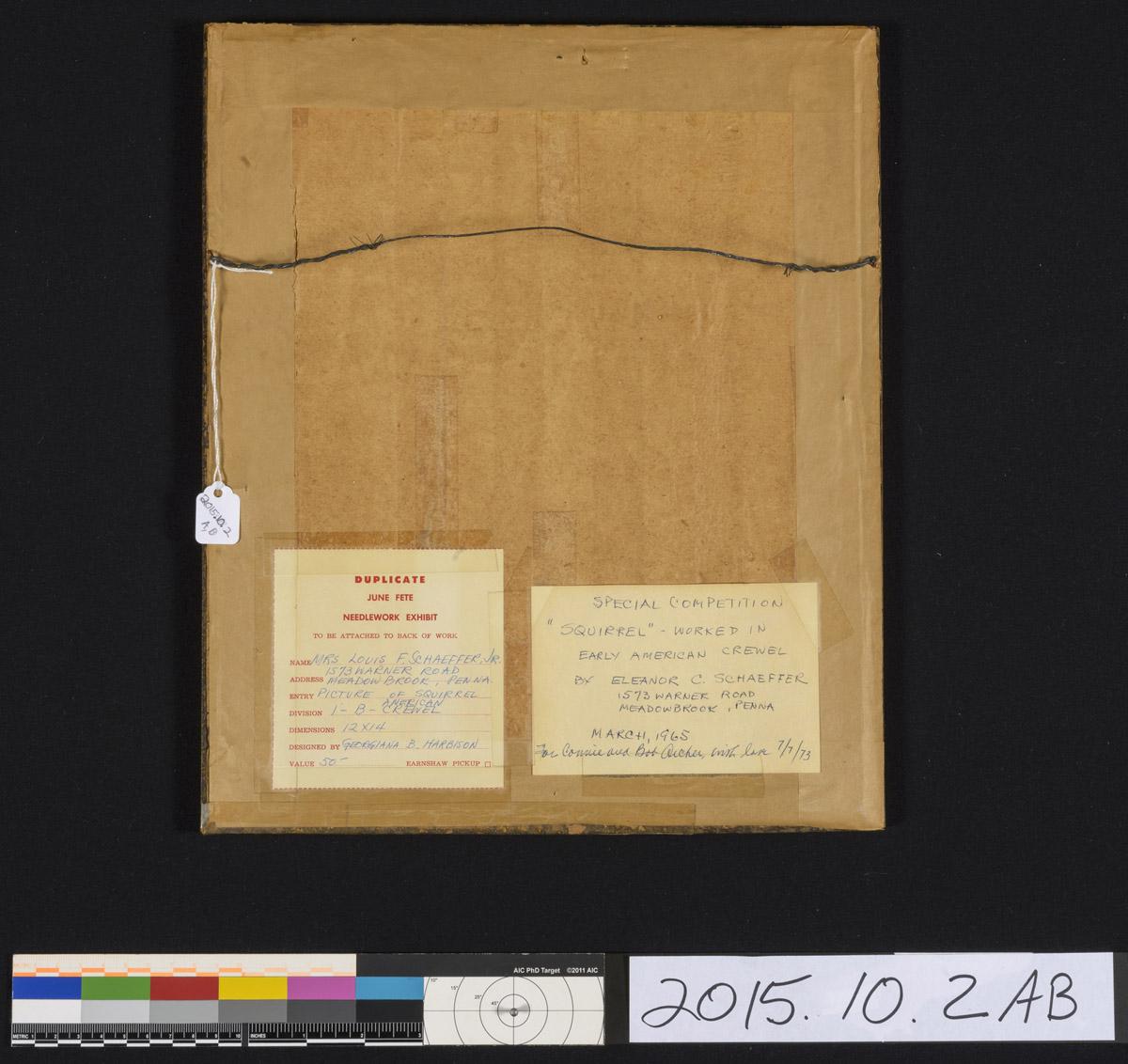 2015.0010.002 A Needlework picture, B Frame, reverse
