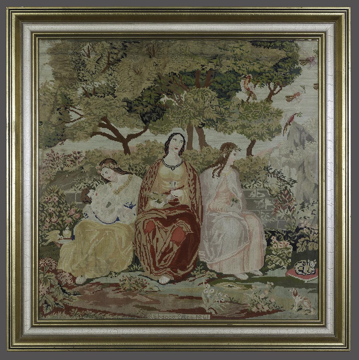 2014.0036 Needlework picture, L2014.1051 Frame, view 1