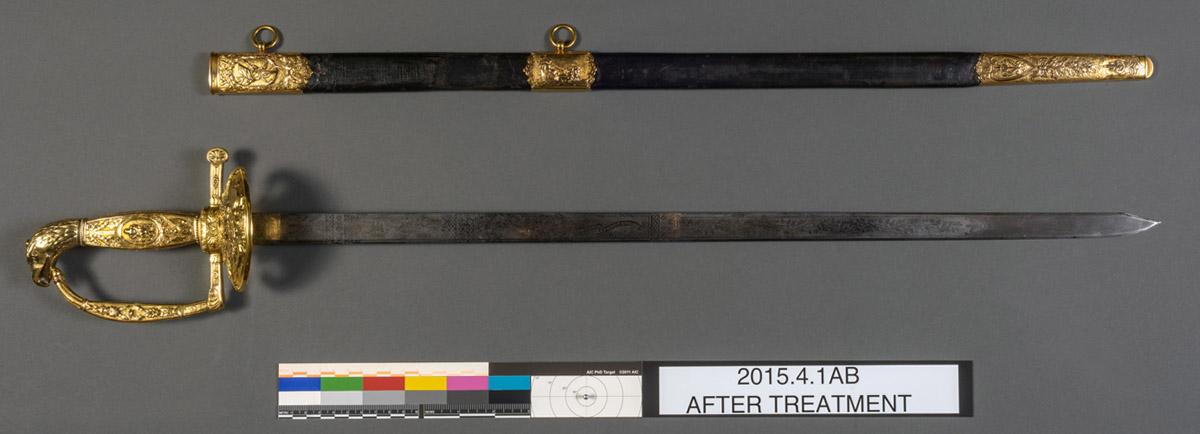 2015.0004.001 A Sword, B Scabbard,  view 2, after conservation treatment