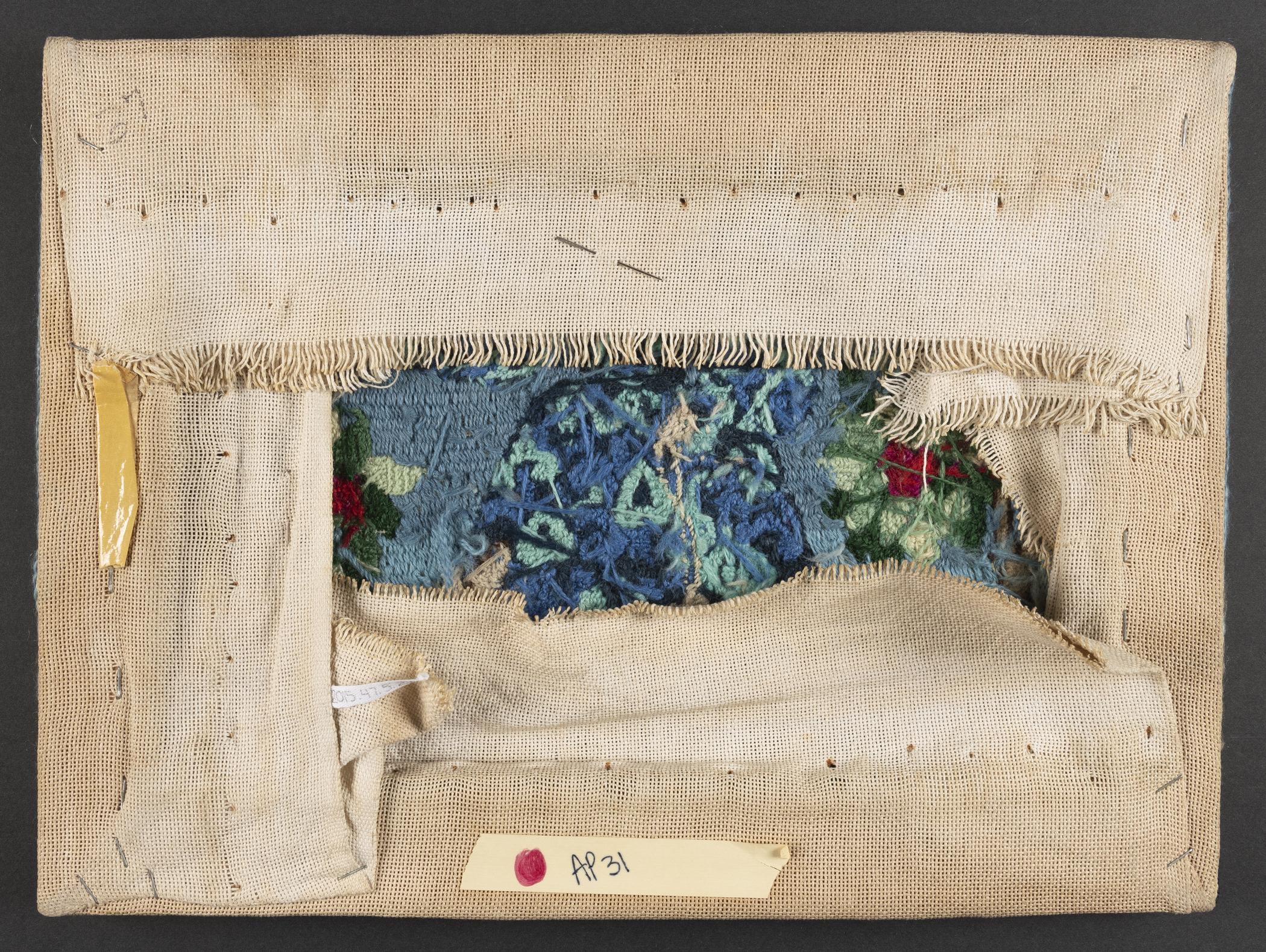 2015.0047.005.002 A Needlework picture, B Stretcher, view 2, reverse