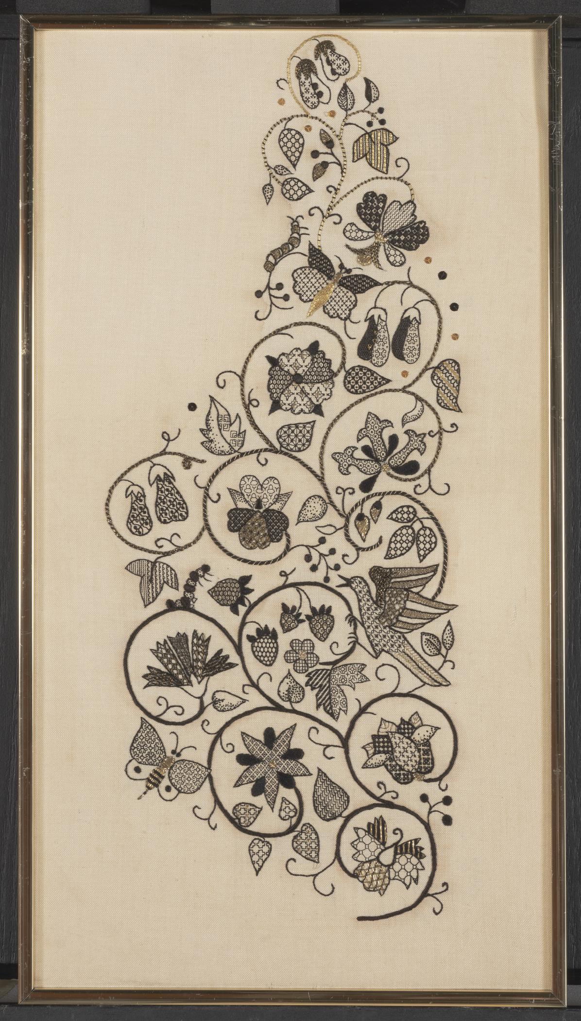 2015.0047.007 A Needlework panel, B Frame, view 1